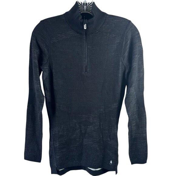 NWT SmartWool Intraknit Merino 200 1/4 Zip Base Layer Top Black/White Size Small - Picture 2 of 8
